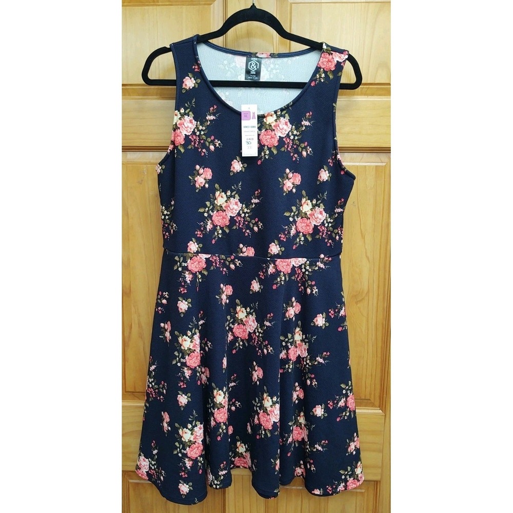 Agnes Dora  Navy Floral Knit Size XL Dress Side Pockets NWT